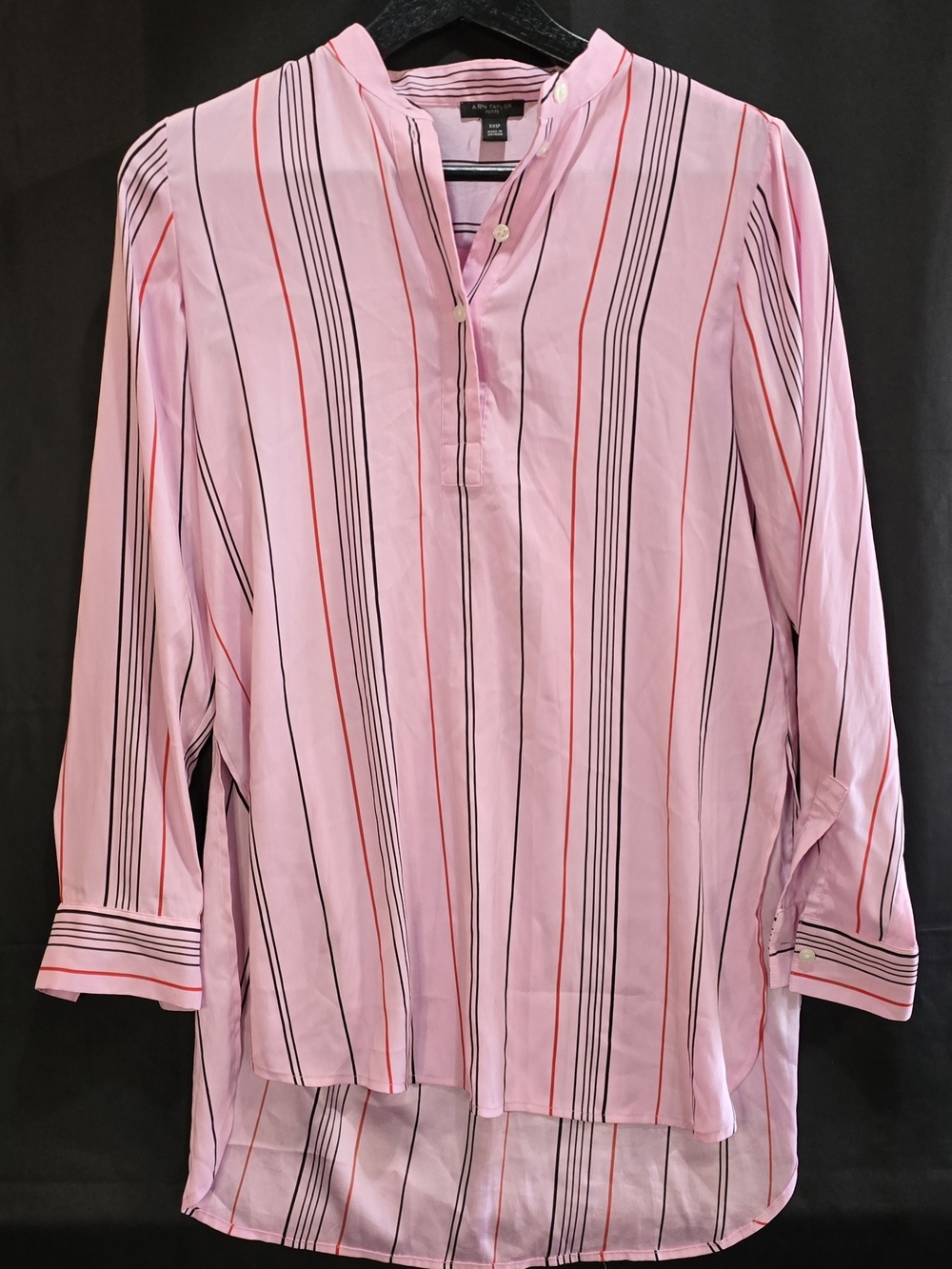 Ann Taylor Pink Vertical Stripe Split Neck High Low Tunic Blouse